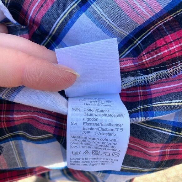 J.Crew Red White Tartan Christmas Plaid Button Front Blouse - Picture 7 of 7
